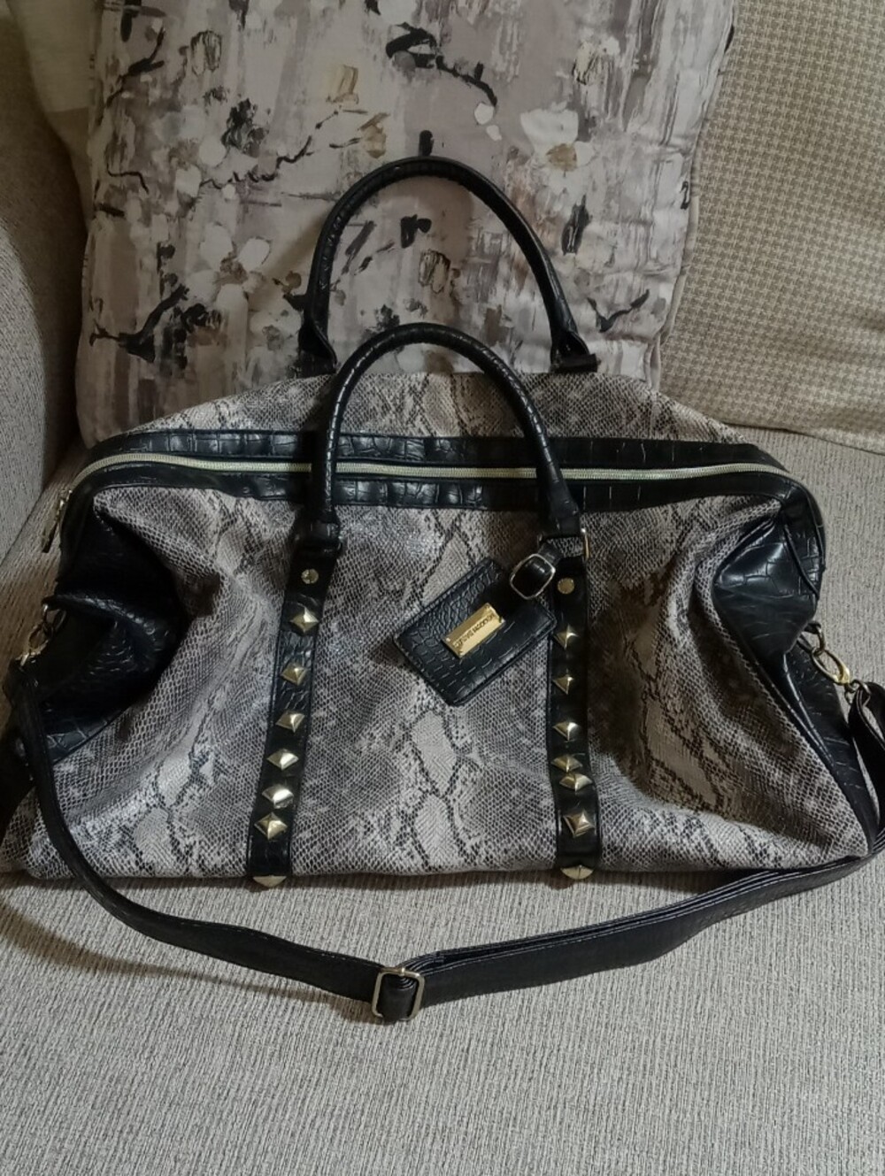 Steve Madden Snake-Print Travel Weekender Bag with Black Trim